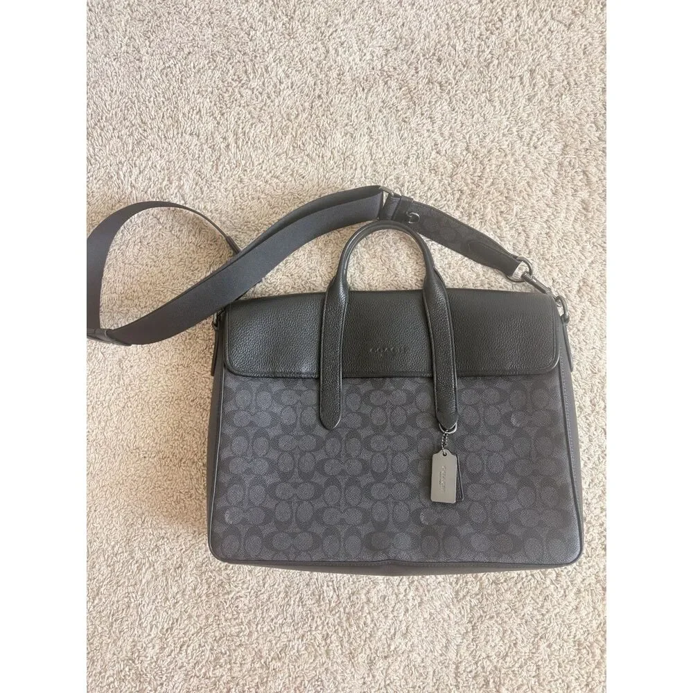 Coach Sullivan Signature Briefcase Charcoal Black NEW - Picture 3 of 8